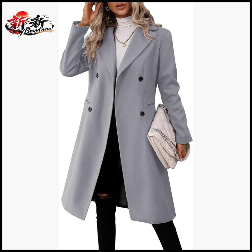 Long Double Breasted Wool Blend Pea Coat Slim Fit Jacket